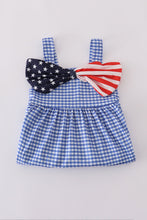 Load image into Gallery viewer, Blue flag bow gingham shorts set