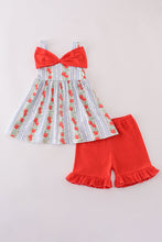 Load image into Gallery viewer, Apple print bow ruffle shorts set
