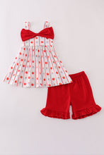 Load image into Gallery viewer, Red apple bow ruffle shorts set