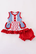 Load image into Gallery viewer, Blue bow print ruffle bloomer set