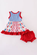 Load image into Gallery viewer, Blue bow print ruffle bloomer set