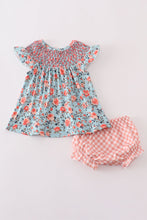 Load image into Gallery viewer, Blue floral smocked bloomer set