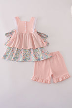 Load image into Gallery viewer, Pink floral character applique ruffle shorts set