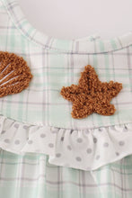 Load image into Gallery viewer, Green plaid sea shell french knot ruffle bloomer set