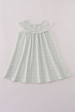 Load image into Gallery viewer, Green plaid sea shell french knot ruffle dress
