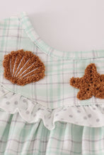 Load image into Gallery viewer, Green plaid sea shell french knot ruffle shorts est