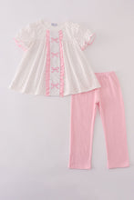 Load image into Gallery viewer, Pink bow embroidery dot ruffle pants set