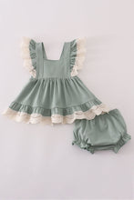 Load image into Gallery viewer, Sage lace ruffle bloomer set