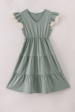 Load image into Gallery viewer, Sage lace ruffle mom dress