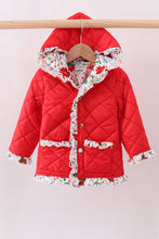 Load image into Gallery viewer, Red floral print ruffle quilted jacket