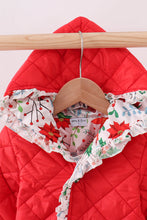 Load image into Gallery viewer, Red floral print ruffle quilted jacket