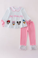 Load image into Gallery viewer, Pink character embroidery ruffle pants set
