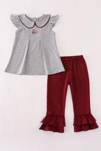 Load image into Gallery viewer, Maroon Mississippi embroidery ruffle pants set