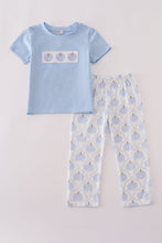 Load image into Gallery viewer, Blue pumpkin embroidery pants set