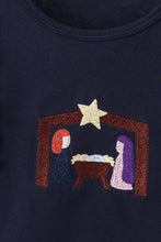 Load image into Gallery viewer, Navy nativity embroidery ruffle pants set