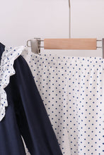 Load image into Gallery viewer, Navy nativity embroidery ruffle pants set