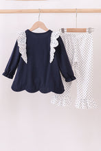Load image into Gallery viewer, Navy nativity embroidery ruffle pants set
