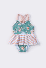 Load image into Gallery viewer, Teal floral print girl one-piece swimsuit