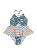Load image into Gallery viewer, Teal floral print girl one-piece swimsuit