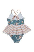 Load image into Gallery viewer, Teal floral print girl one-piece swimsuit