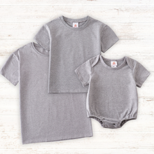 Load image into Gallery viewer, Gray blank basic t-shirt Adult Kids and baby bubble