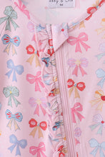 Load image into Gallery viewer, Premium whimsical bows ruffle bamboo romper