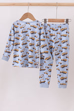 Load image into Gallery viewer, Premium blue excavator print bamboo pants set