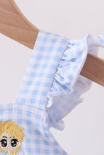 Load image into Gallery viewer, Premium blue snowman embroidery gingham ruffle bubble