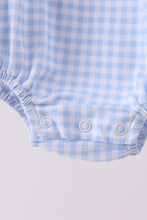 Load image into Gallery viewer, Premium blue snowman embroidery gingham ruffle bubble