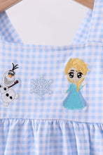 Load image into Gallery viewer, Premium blue snowman embroidery gingham ruffle pants set
