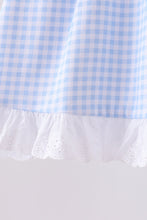 Load image into Gallery viewer, Premium blue snowman embroidery gingham ruffle pants set