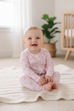 Load image into Gallery viewer, Premium blush bow stripe bamboo romper