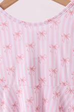 Load image into Gallery viewer, Premium blush bow stripe print ruffle bamboo dress