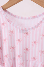 Load image into Gallery viewer, Premium blush bow stripe print ruffle bamboo dress
