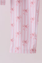 Load image into Gallery viewer, Premium blush bow stripe print bamboo pants set