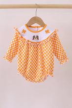 Load image into Gallery viewer, Orange Tennessee puppy bow embroidery checkered bubble