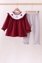 Load image into Gallery viewer, Premium Maroon Georgia bulldog bow embroidery ruffle pants set