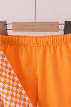 Load image into Gallery viewer, Orange Tennessee puppy bow embroidery checkered ruffle pants set