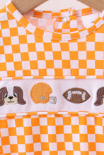 Load image into Gallery viewer, Orange Tennessee puppy bow embroidery checkered bubble