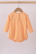 Load image into Gallery viewer, Orange Tennessee puppy bow embroidery checkered bubble