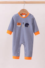 Load image into Gallery viewer, Premium Blue Auburn stripe tiger romper