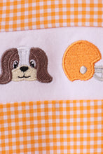 Load image into Gallery viewer, Premium Orange Tennessee puppy football embroidery gingham ruffle bubble