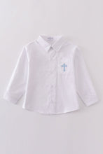 Load image into Gallery viewer, Premium cross embroidery button down long sleeve shirt