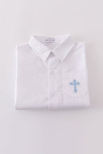 Load image into Gallery viewer, Premium cross embroidery button down long sleeve shirt