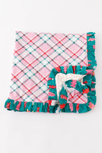 Load image into Gallery viewer, Platinum Pink plaid ruffle soft knitted blanket
