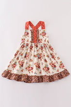 Load image into Gallery viewer, Platinum rust floral print apron ruffle dress