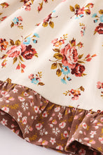 Load image into Gallery viewer, Platinum rust floral print apron ruffle dress