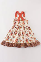 Load image into Gallery viewer, Platinum rust floral print apron ruffle dress