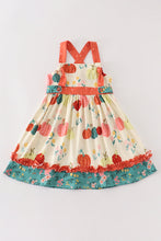 Load image into Gallery viewer, Platinum pumpkin print ruffle apron dress
