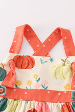 Load image into Gallery viewer, Platinum pumpkin print ruffle apron dress
